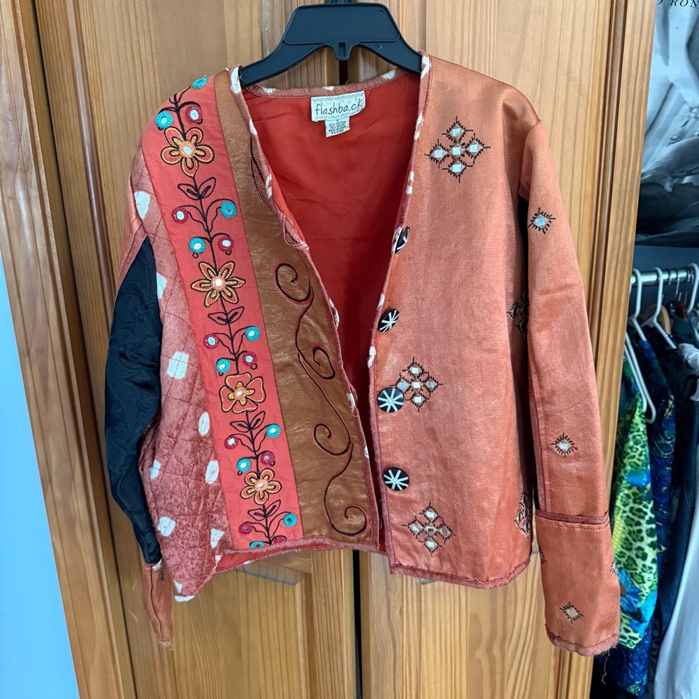 Vintage Tapestry Jacket Flashback Size Small Orange Embroidered Multicolored